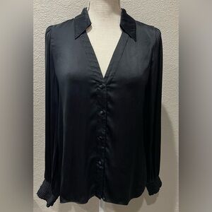 Alice + Olivia Cosima Button Down Blouse Silk Black Long Sleeve Women’s Medium